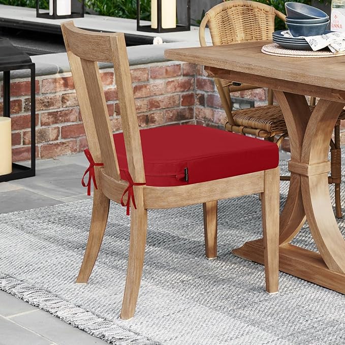 idee-home Outdoor Chair Cushions Set of 2, Thick 19" x 19" x 3" Outdoor Seat Cushions Patio Furniture Waterproof with Ties, Dining Pads