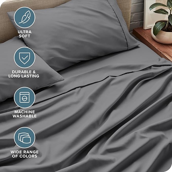 Bare Home Twin XL Sheet Set - College Dorm Size - Luxury 1800 Ultra-Soft Microfiber Twin Extra Long Bed Sheets - Deep Pockets - Easy Fit - Extra Soft - 3 Piece Set - (Twin XL, Grey)