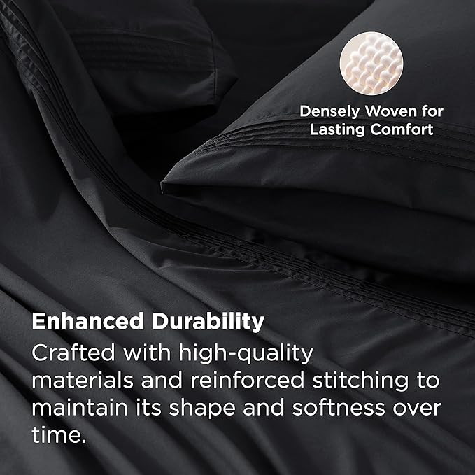 Bedsure Deep Pocket Twin Sheets Set - Fits Mattresses Up to 21 Inches Thick -3 Piece GentleSoft Bed Sheets, Moisture Wicking, Soft & Cooling Bedsheet & Pillowcases, Easy & Secure Fit, Black