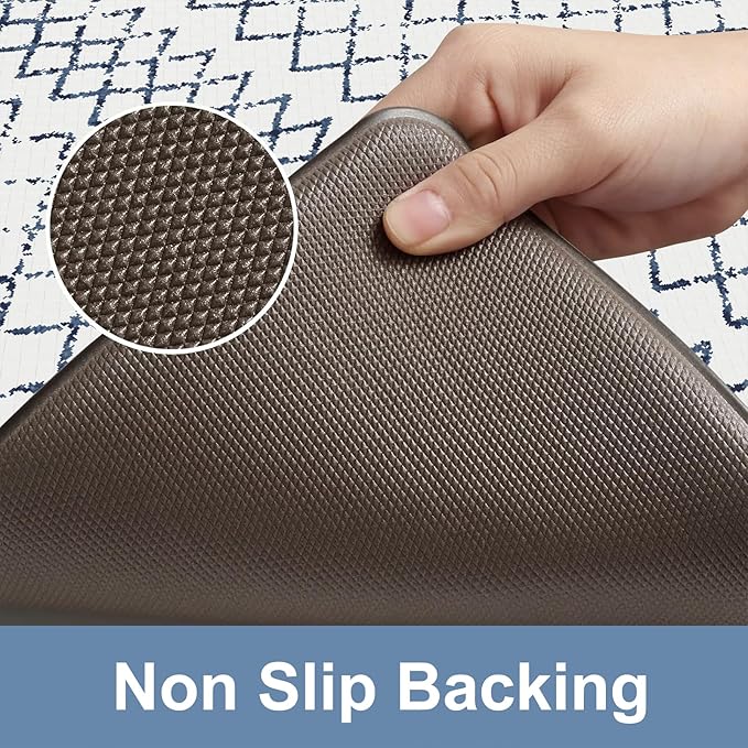 KIMODE Kitchen Mats 2PCS,Cushioned Anti Fatigue Boho Kitchen Rugs and Mats,Non Slip Waterproof Kitchen Mats for Floor,Comfort Foam Standing Desk Mat for Home,Office,Sink,Laundry,Blue and White