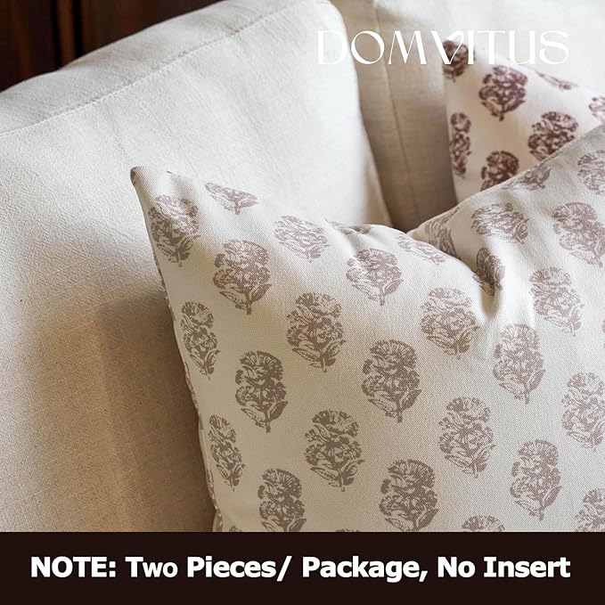 DOMVITUS Set of 2 Floral Pillow Covers 24x24, Block Print Pillow Covers Vintage Neutral Decorative Farmhouse Throw Pillow Covers for Couch Bed Living Room Light Camel
