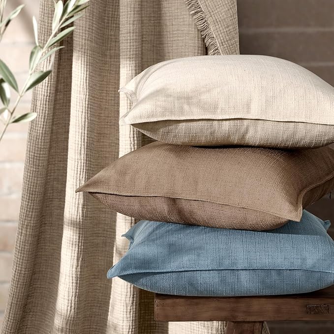 MIULEE Decorative Euro Sham Pillow Covers 26x26, 2 Pack Large Boho Farmhouse Neutral Throw Pillows for Bed, Thick Textured Modern Linen Cushion Cases Couch Sofa Living Room Home Decor, Natural Beige