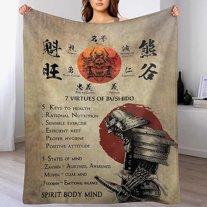 Samurai Warrior Japanese Throw Blanket - Gifts for Boys Men Kids Adults - Soft Warm Cozy Fleece for Couch Sofa Bed 60"x80"