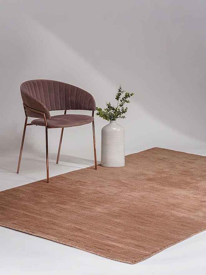 Hand Knotted Loom Wool ECO-Friendly Area Rugs - 8'x10', Rectangle, Light Brown Color, Solid Plain Design, High Pile Thick Handmade Anti Skid Rugs for Living Room (L00111)
