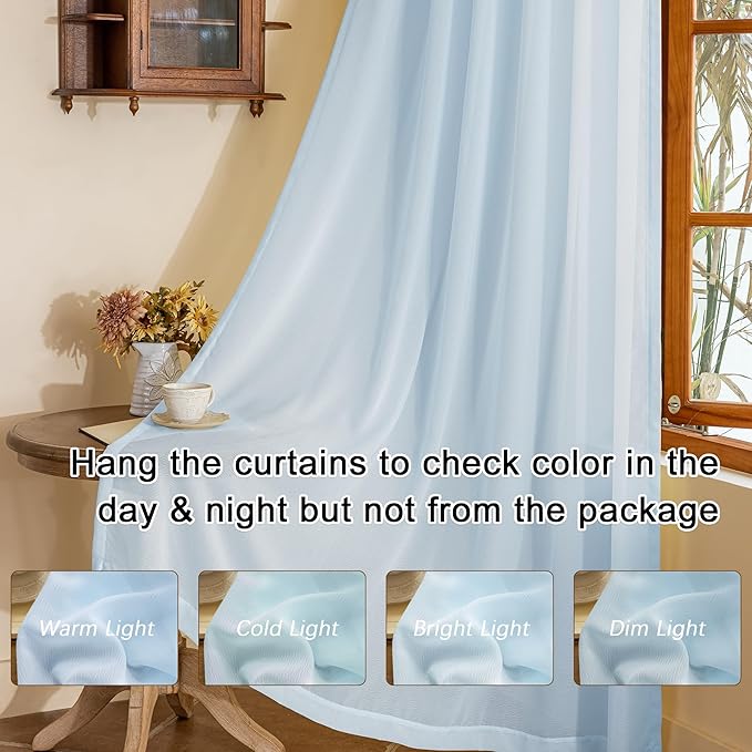 MAIHER 108 Inch Length Sheer Pleated Drapes 9ft Curtain Panels Soft Touch Light Filtering Light Blue Pinch Pleat Curtains with Hooks for Bedroom Living Room, Sky Blue, 42" W x 108" L, 2 Panels