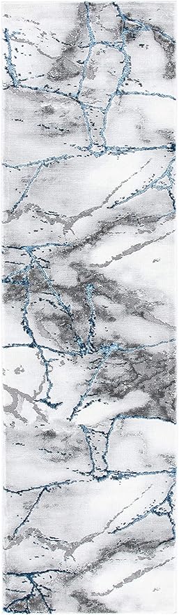 SAFAVIEH Craft Collection Runner Rug - 2'3" x 8', Ivory Grey & Blue, Modern Abstract Design, Non-Shedding & Easy Care, Ideal for High Traffic Areas in Living Room, Bedroom (CFT877M)