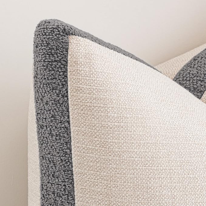 a moment Loop Yarn Linen-Like Pillow Cover Natural Soft Decorative Throw Pillow Case Farmhouse 18x18 Inch, Bohemian Textured Cushion Cover for Sofa Bed, Wrinkle-Resistant Home Decor Grey