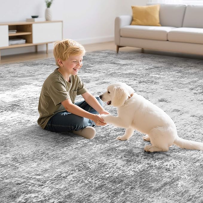 Washable 10X12 Area Rug: Modern Abstract Soft Non-Slip Indoor Rugs - Low Pile Stain Resistant Foldable Rug for Living Room Bedroom Dining Room Playroom Office(Grey,10'x12')