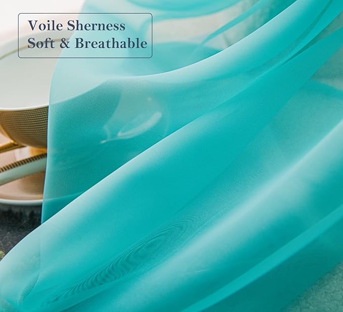 PI Turquoise Sheer Curtains 84 Inches Length with Eyelets,Polyester Voile Textured,Casual Window Backdrop for Villa/Porch 2 Panels (W52 X L84, Lake Blue)