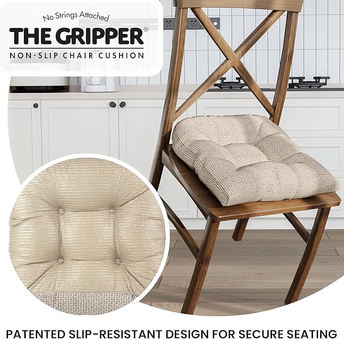 Klear Vu Gripper Overstuffed Universal Non-Slip Dining Chair Cushions for Kitchen Decor or Office Use, U-Shaped Skid-Proof Seat Pad, 17x17 Inches, 2 Count (Pack of 1), Honeycomb Graystone