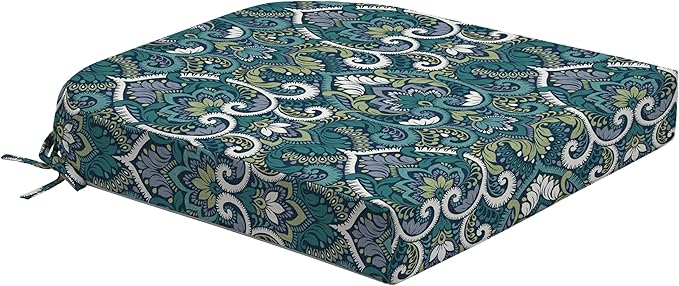 Arden Foam Outdoor Round Back Seat Cushion, 20 x 19, Made with ProFoam, Rain-Proof, Fade Resistant, Sapphire Aurora Blue Damask
