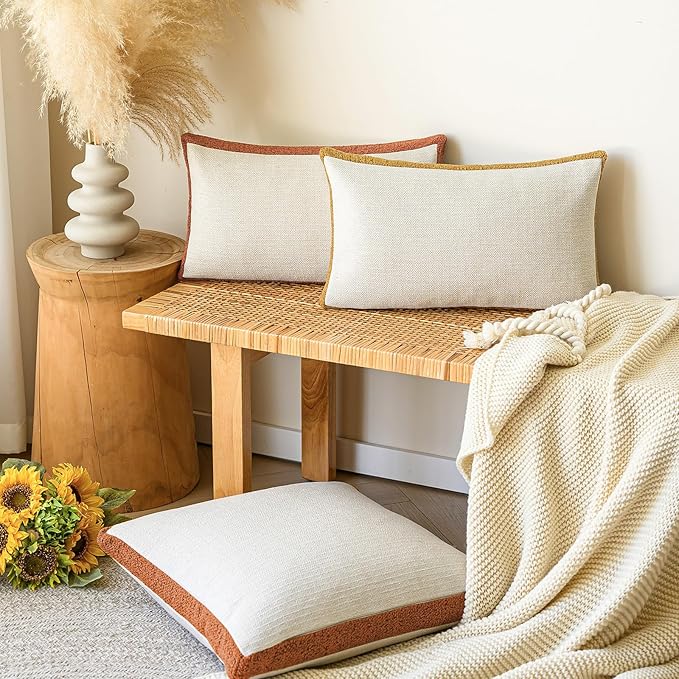 a moment Loop Yarn Linen-Like Pillow Cover Natural Soft Decorative Throw Pillow Case Farmhouse 20x20 Inch, Bohemian Textured Cushion Cover for Sofa Bed, Wrinkle-Resistant Home Decor Orange