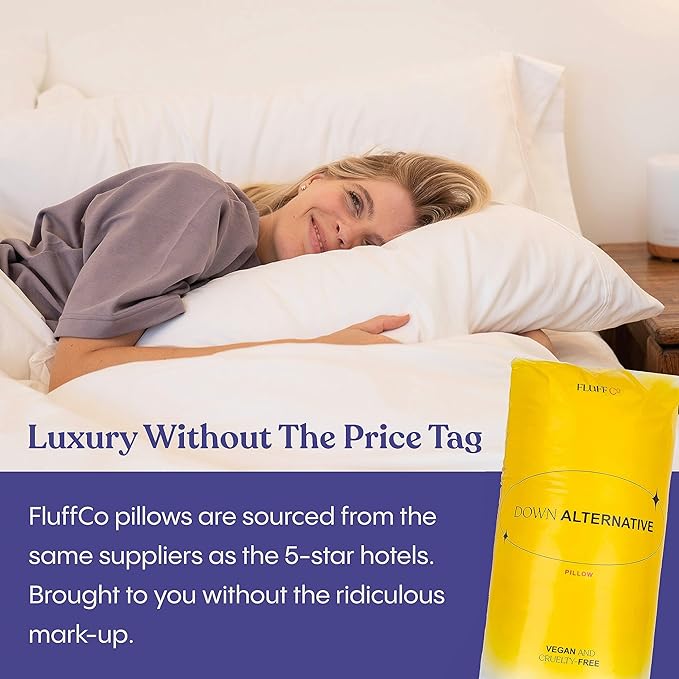 FluffCo Zen Fluff™ Down King Pillow with 600 Fill Power White Duck Down Stomach Sleeper Pillows - Luxury Hotel Quality 300 Thread Count - 100% Cotton Feather Pillows (Soft King Size 1 Pack)