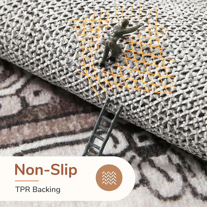 OPPODREAM Thin Area Rugs 4x6, Low-Pile Washable Rugs 4x6 with Non Slip Backing, Faux Cashmere 4 x 6 Throw Carpet, Khaki