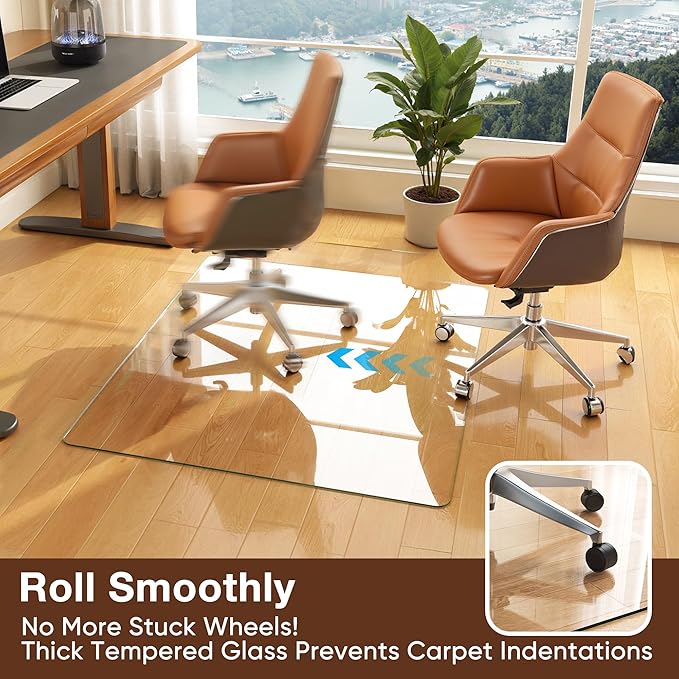 Antok Tempered Glass Chair Mat, 45"x60" Office Chair Mat for Carpet & Hardwood Floors, Heavy Duty 0.2" Desk Chair Mat for Smooth Rolling at Home or Office