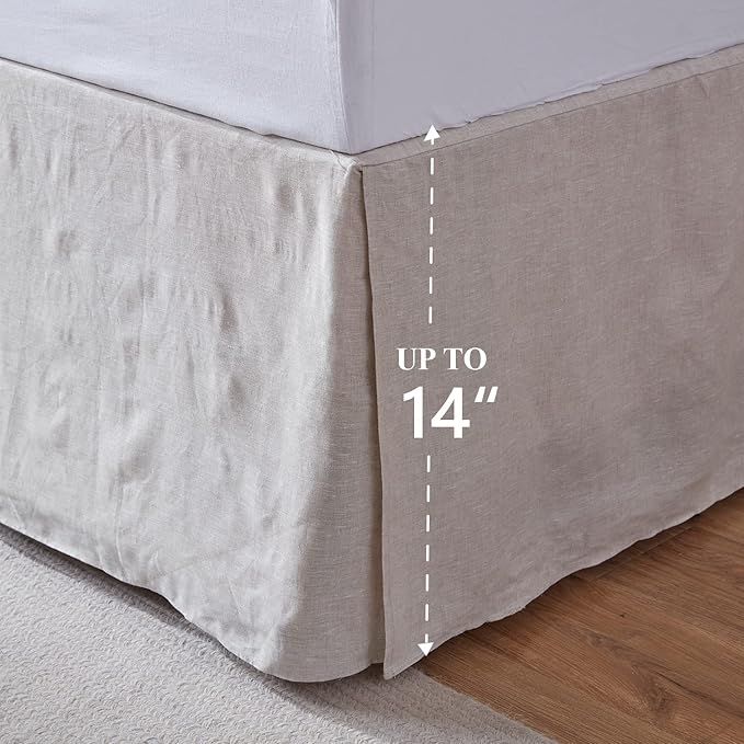 Simple&Opulence Belgian Linen Bed Skirt with Classic 14 inch Tailored Drop Dust Ruffle, Easy Fit Breathable Premium Natural Flax- Basic Linen, Twin