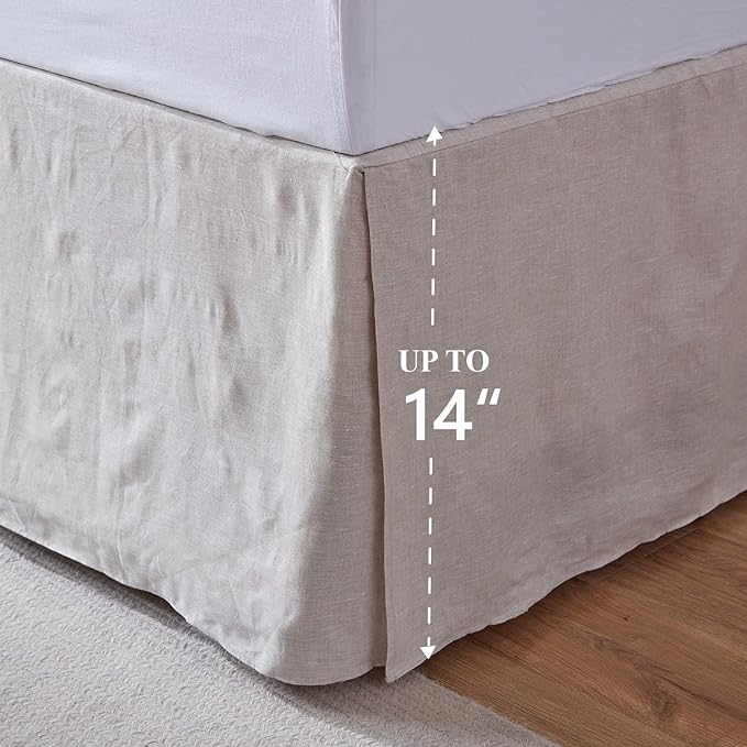 Simple&Opulence Belgian Linen Bed Skirt with Classic 14 inch Tailored Drop Dust Ruffle, Easy Fit Breathable Premium Natural Flax- Basic Linen, California King