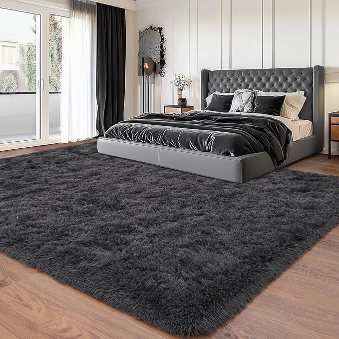 Extra Large Plush Rug High Pile Fluffy Rug for Living Room, Big Plush Non-Skid Shag Carpet, Soft Shaggy Rugs for Bedroom Indoor Modern Home Decor Charcoal 9x12ft