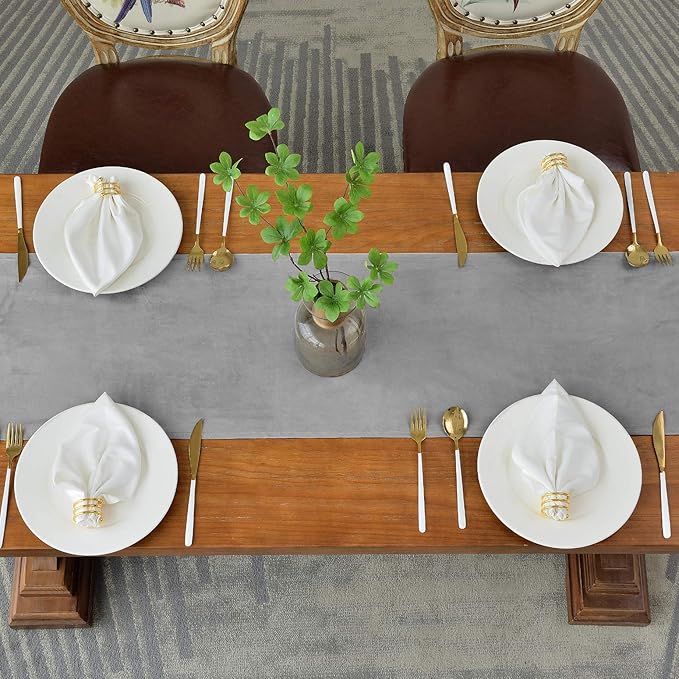 BALCONY & FALCON Velvet Table Runner 14"x71" Silver Gray Luxury Machine Washable Farmhouse Vintage Runner for Table Dining, Party, Wedding, Birthday, Easter, Thanksgiving & Christmas & Home Décor