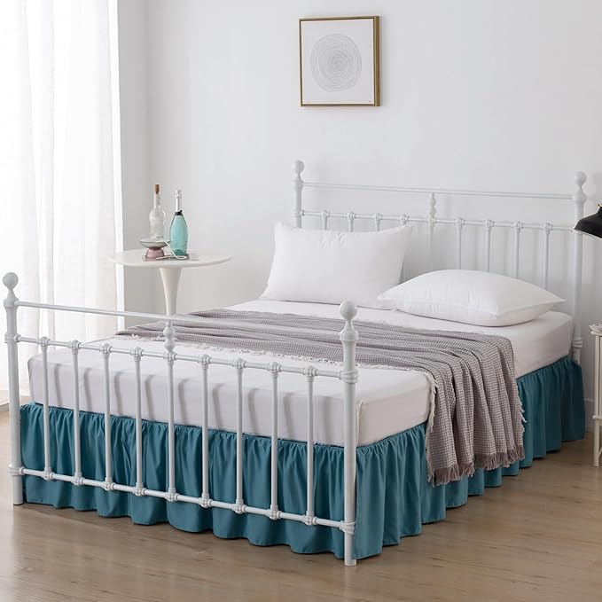 Bed Skirt Queen Size Ruffled Bed Skirt with Split Corners, 14 Inch Drop Dust Ruffle Bed Skirts with Platform, Teal Blue, 14''Queen