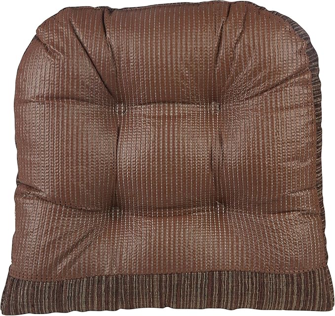 Klear Vu Gripper Overstuffed Universal Non-Slip Dining Chair Cushions for Kitchen Decor or Office Use, U-Shaped Skid-Proof Seat Pad, 17x17 Inches, 2 Count (Pack of 1), Chenille Chocolate Brown