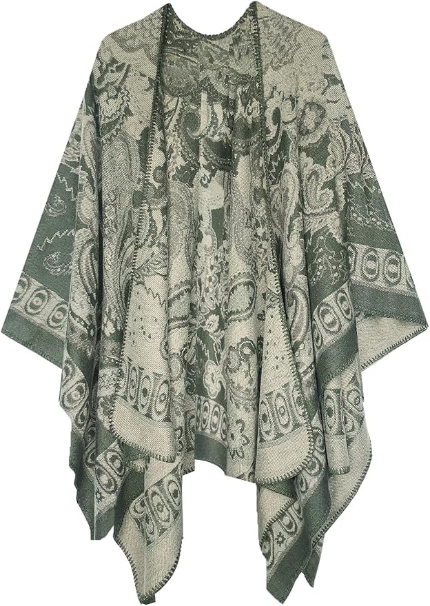 Women's Vintage Pattern Open Front Poncho Cape Shawl Winter Shawl Wraps