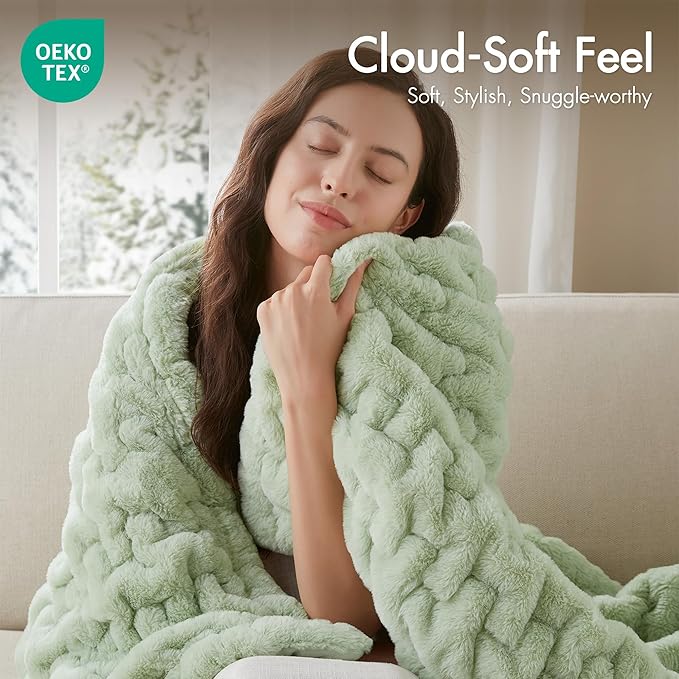 Madison Park Ruched Luxury Throw Premium Soft Cozy Brushed Long Faux Fur for Bed, Couch or Sofa, 50"x60", Sage Green