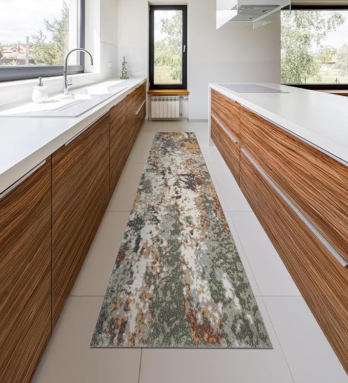 Keen Home Design Area Rugs - 2x16 Non-Shedding, Abstract Rugs for Kitchen, Living Room, Bedroom, Dining Room, Entryway - Size: 2'8" x 16', Multi