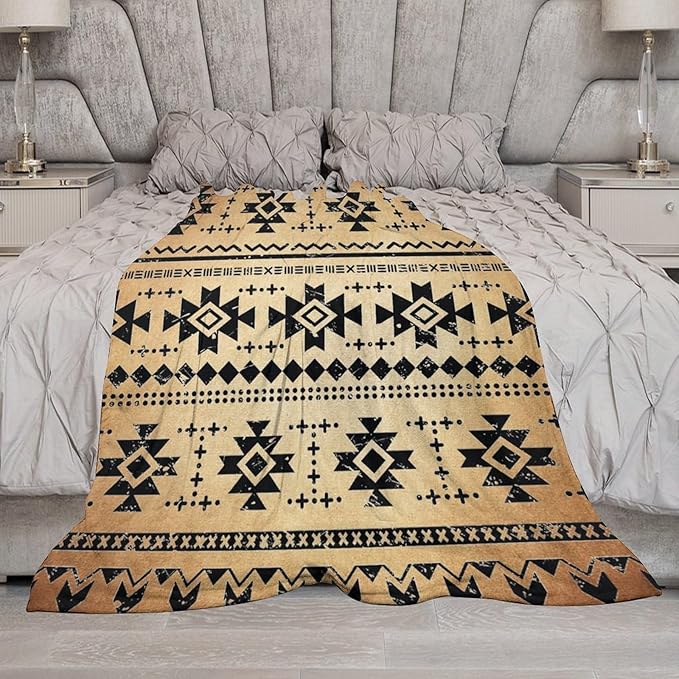 Tribal Aztec Throw Blanket, Southwestern Native Blanket, Vintage Ethnic Abstract Geometric Print Throws Cover for Couch Chair Sofa Bed Outdoor Beach Travel 60"x80"