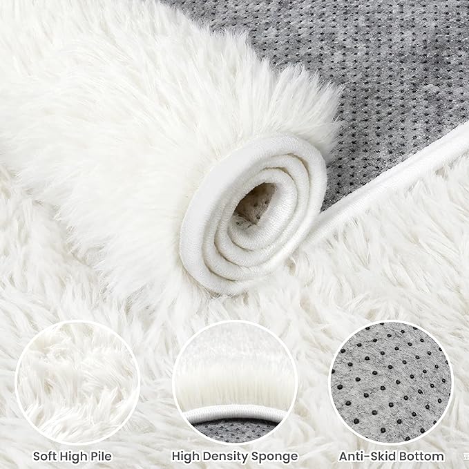 5x7 Area Rugs for Living Room: Ultra Soft Fluffy Shag White Rug for Bedroom, Non-Slip Large Fuzzy Plush Rug Indoor Floor Carpet for Nursery Kids Boys Girls Room, Dorms, Modern Home Decor