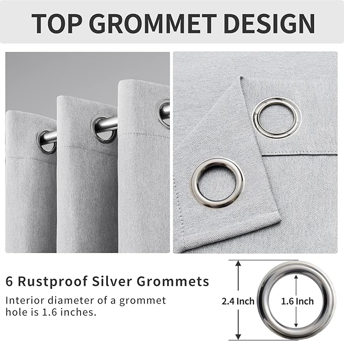 Easy-Going Linen Look Blackout Curtain Grommet Window Curtain Drapes for Bedroom, Living Room Thermal Insulated Room Darkening (2 Panels, 42x63 inch, Greyish White)