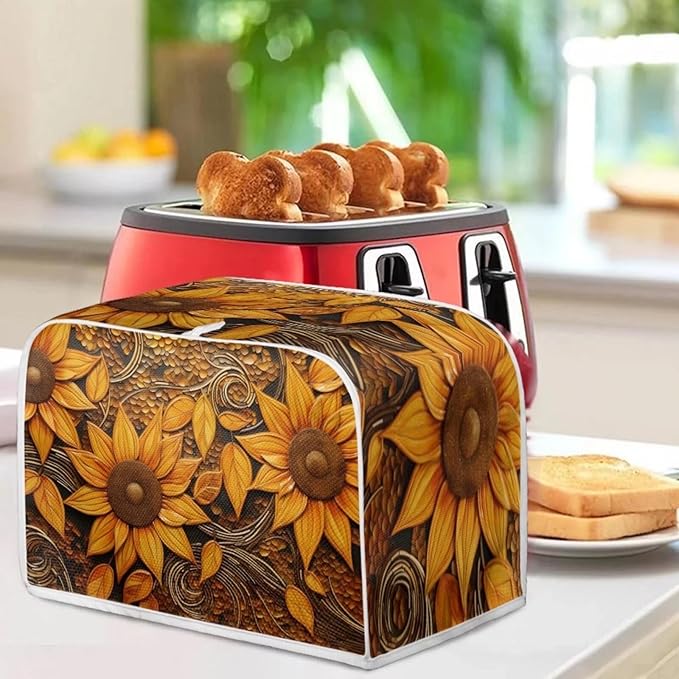 Vintage Sunflowers Printed Toaster Cover, Universal 2 Slice Oven Cover Appliance Cover Toaster, Dustproof Protector Broiler Organizer Bag, Small Kitchen Appliance, BAX-P58-7-AA6-2