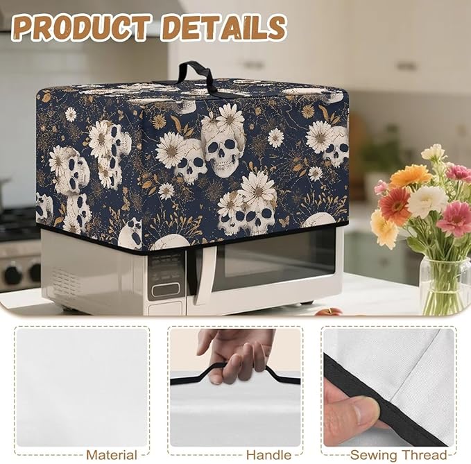 Microwave Oven Cover, Skull Halloween Dust Oil Proof Waterproof Machine Protector Decorative Kitchen Appliance Cover Reusable Microwave Food Covers Prevents Splatters Universal Size