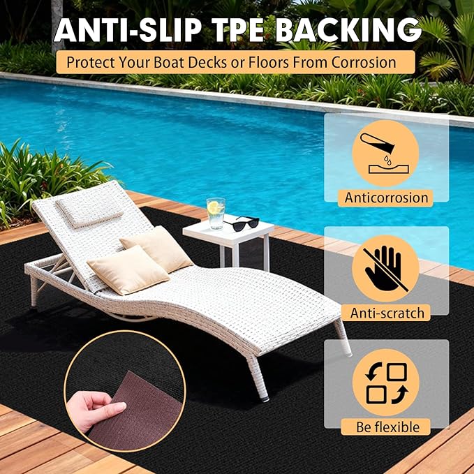 Marine Carpet, 5 FT x 15 FT Black Indoor/Outdoor Rug 0.2" Thick TPE Backed Non-Slip Boat Carpet Roll for Home, Patio, Porch, Deck