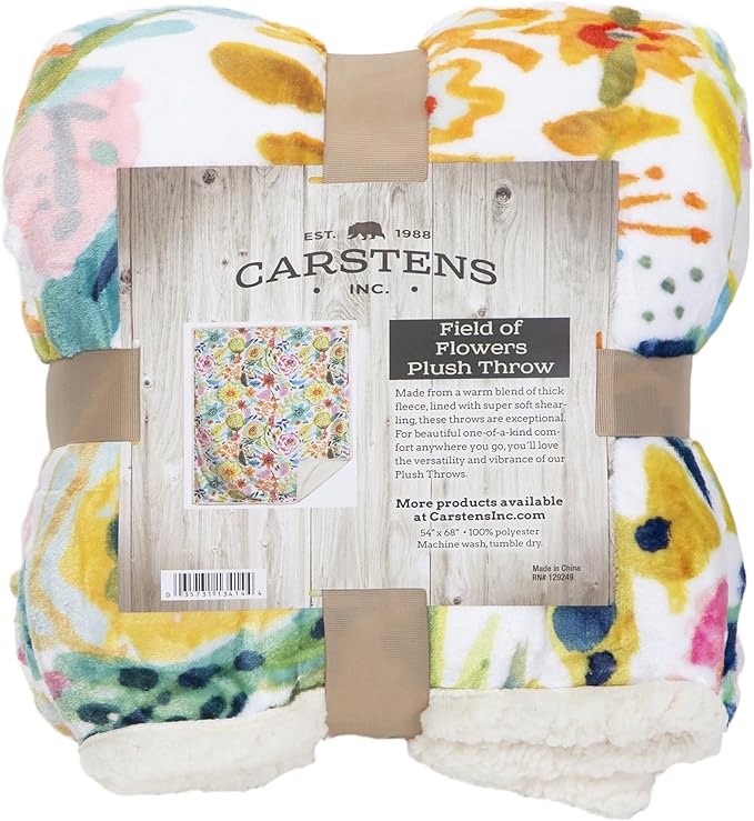 CARSTENS, INC. Ultra Premium Super Soft Plush Sherpa Fleece Oversized Throw Blanket 54" x 68", Field of Flowers