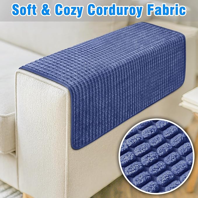 Couch Arm Covers, Sofa Arm Covers, Waterproof Armrest Cover for Sofa, Armchair, Loveseat, Headrest Cover, Non-Slip Recliner Arm Cover, Arm Chair Covers Set of 2 (Navy Blue, 19"×19")