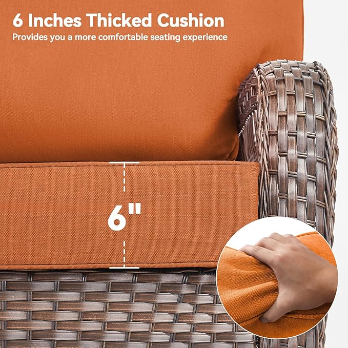 Luxury 6" Outdoor Cushions for Patio Furniture, 24x24x6" Thick Seat Cushion Set of 10, Fade Resistant Couch Chair Replacement Cushions High Density Wicker Chair Cushion w/ Removable Cover, Orange