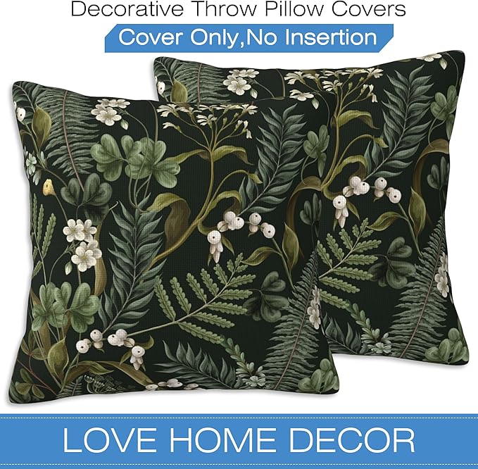 Spring Floral Throw Pillow Covers Set of 2 Green Herbs Botanical Pillow Covers 16x16 Inch Modern Farmhouse Home Decorative Pillow Cases Cushion Cover for Sofa Living Room Office