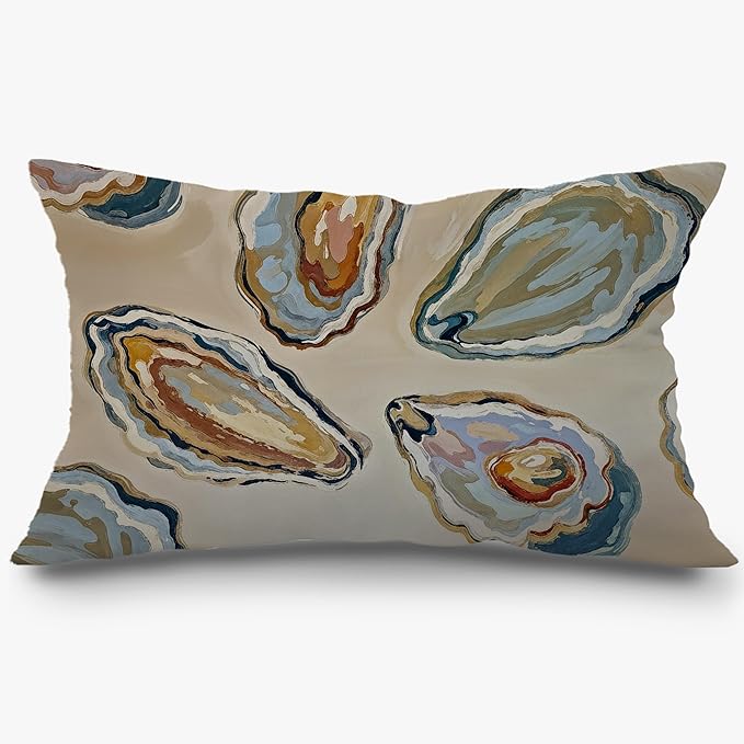 Abstract Oyster Coastal Beach Pillow Covers 12x20, Beachy Room Decor Aesthetic, Retro Coastal Ocean Oyster Shell Decorative Lumbar Pillow Covers for Home Bedroom Living Room