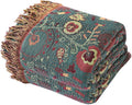 MSGKV Cotton Bed Blanket for Couch and Sofa Blankets for Living Room Bedroom Reversable Florals Throw 90"x98" Breathable Cozy Boho Blankets