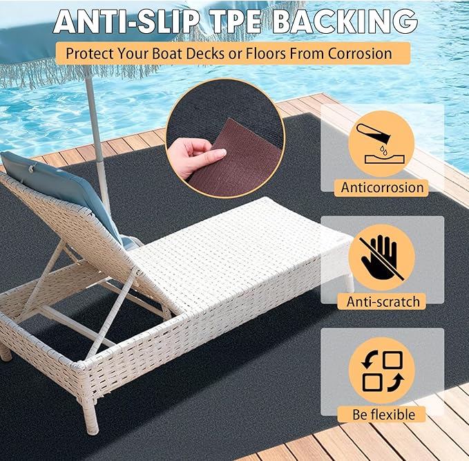 Marine Carpet,5 FT x 25 FT Dark Gray Indoor Outdoor Carpet 0.2" Thick Boat Carpet with Water-Proof TPE Backing, Non-Slide Outdoor Marine Carpet Roll for Home, Patio, Porch, Deck