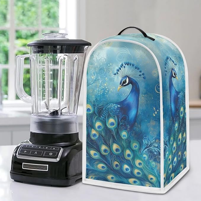 Talayituse Blue Peacock Print Blender Dust Cover, Fingerprint Protection Cover for Stand Mixer or Coffee Machine, Home Kitchen Appliance Covers for Stain Dust Resistant Supplies