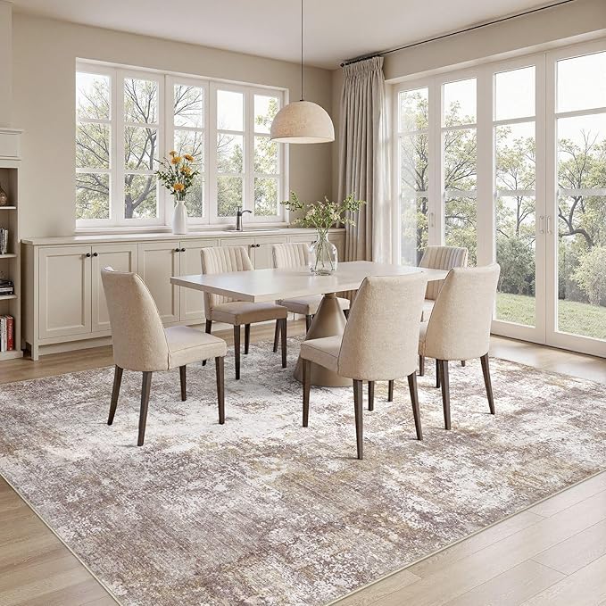 Washable 7x9 Area Rug: Modern Abstract Soft Non-Slip Indoor Rugs Home Decor - Low Pile Stain Resistant Foldable Carpet for Living Room Bedroom Dining Room Playroom(Golden Brown,7'x9')