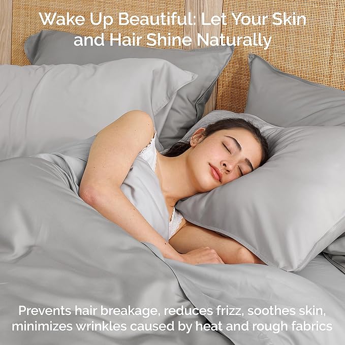Duvet Cover Set - 100% Viscose Derived from Bamboo Duvet Cover King Size, 3 PC Luxury Cooling Duvet Cover for Hot Sleepers, Buttery Soft Comforter Cover & 2 PC King Pillowcases, Gray Mist