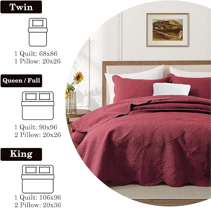 IR Imperial Rooms 10 Pack Twin Quilt Bedding Set (68" x 86") - Bulk Wholesale for Hotels, Guest Bedroom & Airbnbs - Lightweight Microfiber Reversible Floral Embossed Quilts Bedspreads (Burgundy)