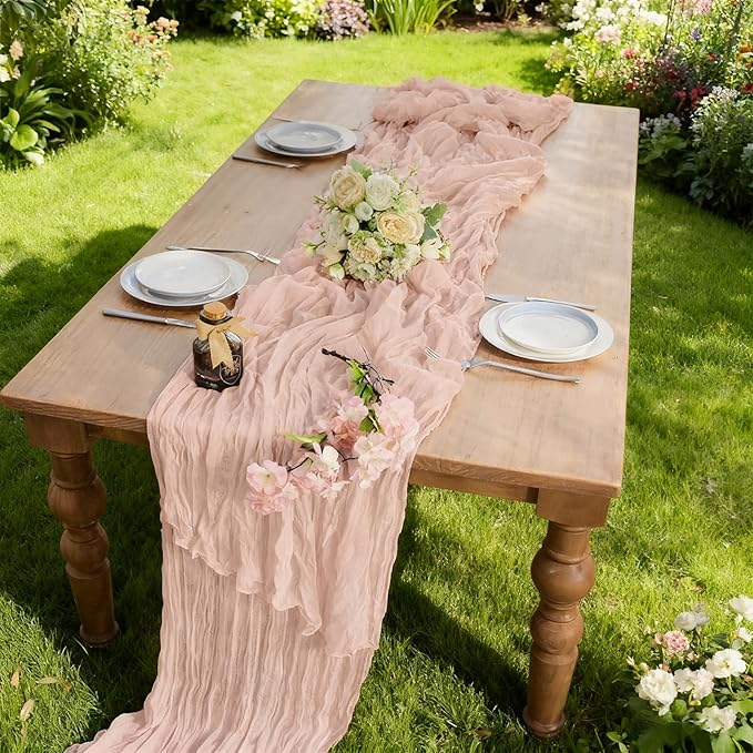 BALCONY & FALCON 2 Pack Pink Cheesecloth Table Runner 10FT 120 Inch Rustic & Boho Farmhouse Gauze Cheese Cloth Runners for Wedding Fall Thanksgiving Christmas Party Baby Shower Birthday Decor
