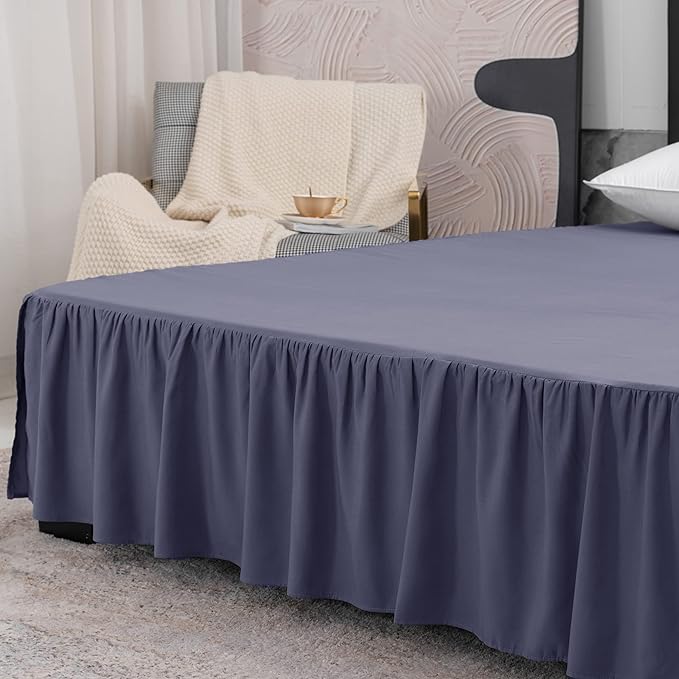 Bed Skirt Full Size Ruffled Bed Skirt with Split Corners, 14 Inch Drop Dust Ruffle Bed Skirts with Platform, Navy Blue