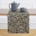 Solino Home 100% Pure Linen Table Runner 132 Inches Long - Floral Print Green and Brown Table Runner 14 x 132 Inch - Handcrafted and Machine Washable - Fallen Leaves Print