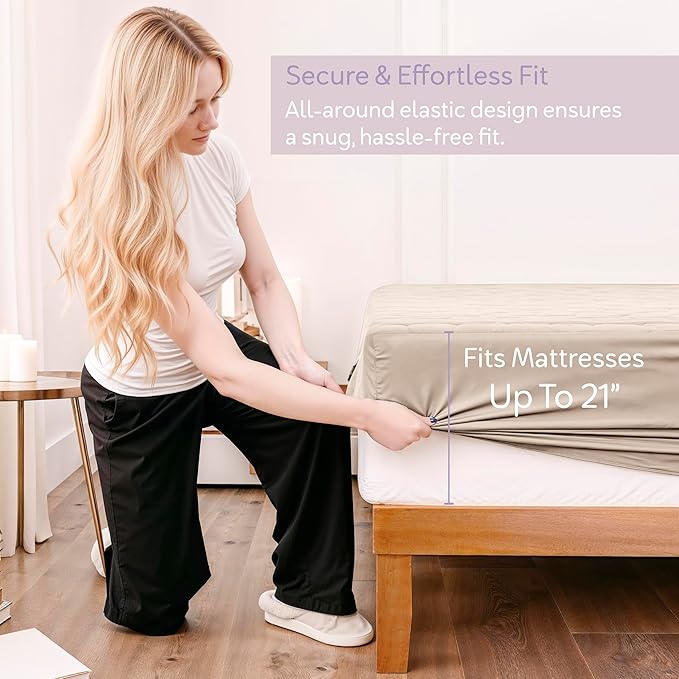 Hearth & Harbor 2 Pack Twin Size Quilted Fitted Mattress Pad Cover, 100% Waterproof Mattress Protectors, Deep Pocket Fitted Mattress Cover 8" - 21" (39" x 75", Beige Cream)