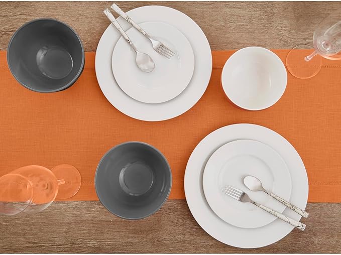 Solino Home Linen Pumpkin Table Runner 120 Inches Long - 100% Pure Linen Hemstitch 14 x 120 Inch Table Runner for Dining, Holiday - Classic Hemstitch